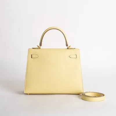 KELLY 25 EPSOM LEATHER JAUNE POUSSIN WITH GOLD HARDWARE (GHW) - 2