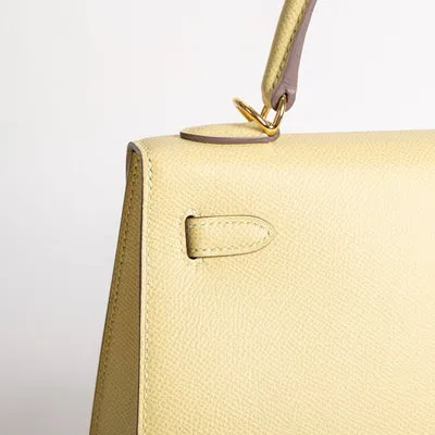 KELLY 25 EPSOM LEATHER JAUNE POUSSIN WITH GOLD HARDWARE (GHW) - 4