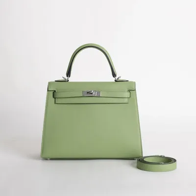 KELLY 25 EPSOM LEATHER VERT CRIQUET WITH PALLADIUM HARDWARE (PHW) - 1