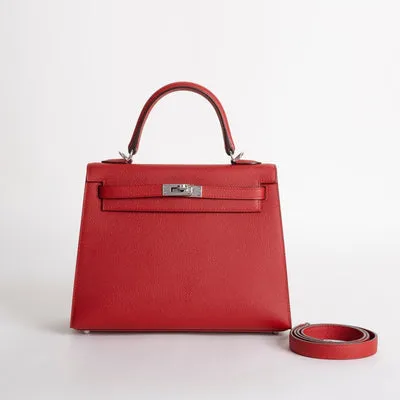 KELLY 25 EPSOM LEATHER ROUGE CASAQUE WITH PALLADIUM HARDWARE (PHW) - 1