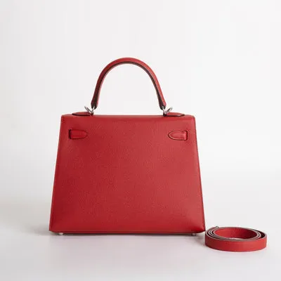 KELLY 25 EPSOM LEATHER ROUGE CASAQUE WITH PALLADIUM HARDWARE (PHW) - 2