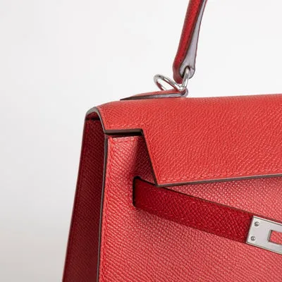 KELLY 25 EPSOM LEATHER ROUGE CASAQUE WITH PALLADIUM HARDWARE (PHW) - 3