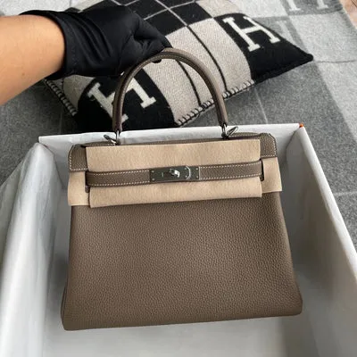 KELLY 28 RETOURNE TOGO LEATHER ETOUPE WITH PALLADIUM HARDWARE (PHW) - 1