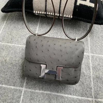 CONSTANCE 18 (MINI) OSTRICH LEATHER GRAPHITE WITH PALLADIUM HARDWARE (PHW) - 1