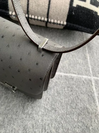 CONSTANCE 18 (MINI) OSTRICH LEATHER GRAPHITE WITH PALLADIUM HARDWARE (PHW) - 4