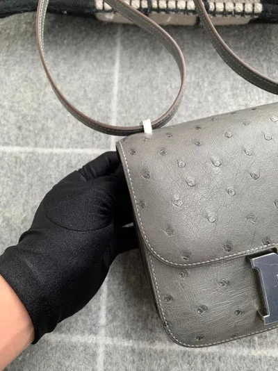 CONSTANCE 18 (MINI) OSTRICH LEATHER GRAPHITE WITH PALLADIUM HARDWARE (PHW) - 3