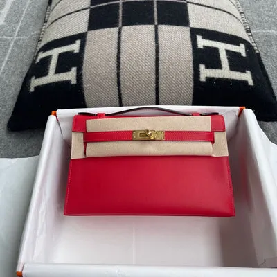 KELLY POCHETTE SWIFT LEATHER ROUGE DE COUER WITH GOLD HARDWARE (GHW) - 1