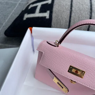 MINI KELLY II (20) CHEVRE LEATHER ROSE SAKURA WITH GOLD HARDWARE (GHW) - 4