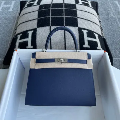 KELLY 25 EPSOM LEATHER BLEU NUIT WITH PALLADIUM HARDWARE (PHW) - 1