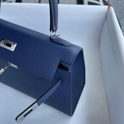 KELLY 25 EPSOM LEATHER BLEU NUIT WITH PALLADIUM HARDWARE (PHW) - 4