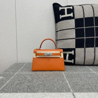 MINI KELLY II (20) CHEVRE LEATHER ORANGE WITH PALLADIUM HARDWARE (PHW) - 1