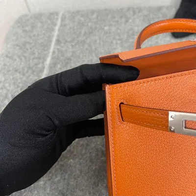 MINI KELLY II (20) CHEVRE LEATHER ORANGE WITH PALLADIUM HARDWARE (PHW) - 3