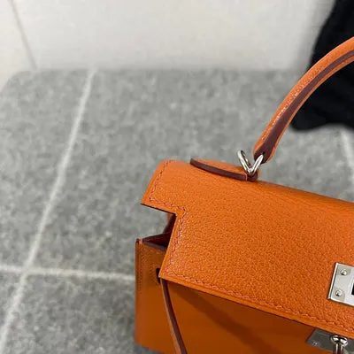 MINI KELLY II (20) CHEVRE LEATHER ORANGE WITH PALLADIUM HARDWARE (PHW) - 4