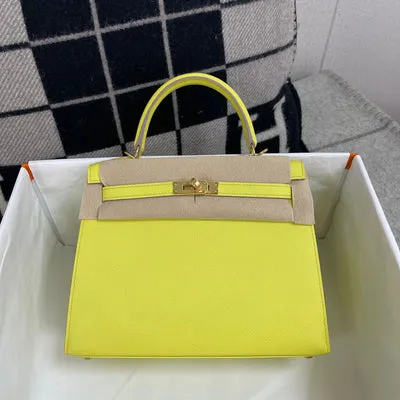 KELLY 25 EPSOM LEATHER LIME (YELLOW) WITH GOLD HARDWARE (GHW) - 1