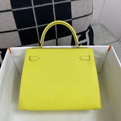 KELLY 25 EPSOM LEATHER LIME (YELLOW) WITH GOLD HARDWARE (GHW) - 2