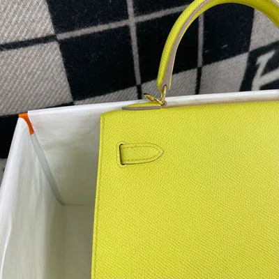 KELLY 25 EPSOM LEATHER LIME (YELLOW) WITH GOLD HARDWARE (GHW) - 7