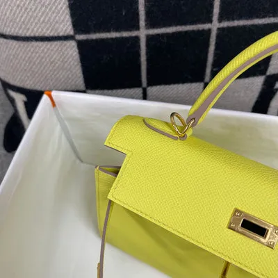 KELLY 25 EPSOM LEATHER LIME (YELLOW) WITH GOLD HARDWARE (GHW) - 5
