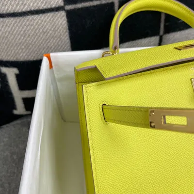 KELLY 25 EPSOM LEATHER LIME (YELLOW) WITH GOLD HARDWARE (GHW) - 3