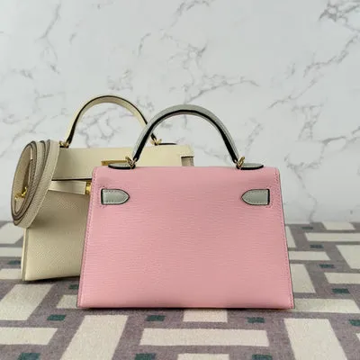 MINI KELLY II (20) CHEVRE LEATHER HORSESHOE STAMP (HSS) BI-COLOR ROSE SAKURA & GRIS PERLE WITH GOLD HARDWARE (GHW) - 2