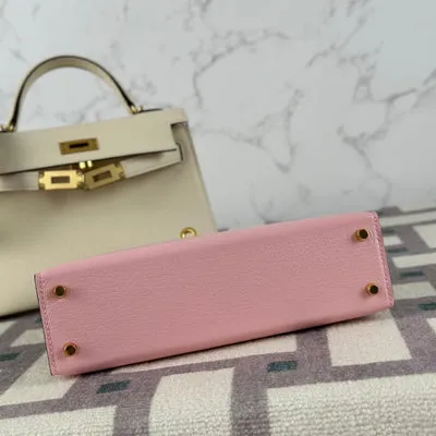 MINI KELLY II (20) CHEVRE LEATHER HORSESHOE STAMP (HSS) BI-COLOR ROSE SAKURA & GRIS PERLE WITH GOLD HARDWARE (GHW) - 7