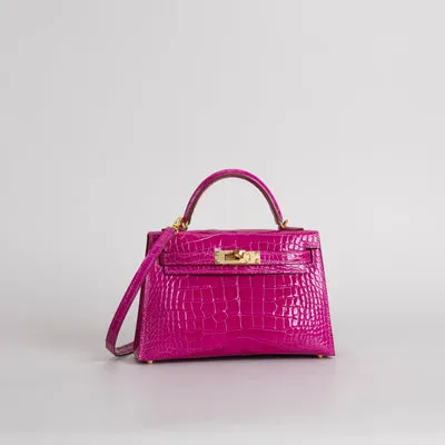 MINI KELLY II (20) SHINY (LISSE) MISSISSIPPIENSIS ALLIGATOR LEATHER ROSE SCHEHERAZADE WITH GOLD HARDWARE (GHW) - 2