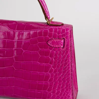 MINI KELLY II (20) SHINY (LISSE) MISSISSIPPIENSIS ALLIGATOR LEATHER ROSE SCHEHERAZADE WITH GOLD HARDWARE (GHW) - 4