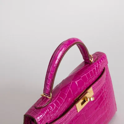 MINI KELLY II (20) SHINY (LISSE) MISSISSIPPIENSIS ALLIGATOR LEATHER ROSE SCHEHERAZADE WITH GOLD HARDWARE (GHW) - 3