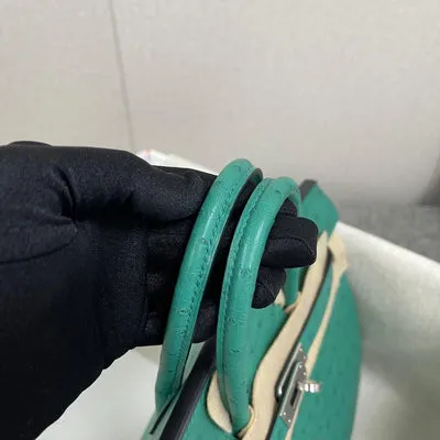 BIRKIN 25 OSTRICH LEATHER VERT VERTIGO WITH PALLADIUM HARDWARE (PHW) - 3