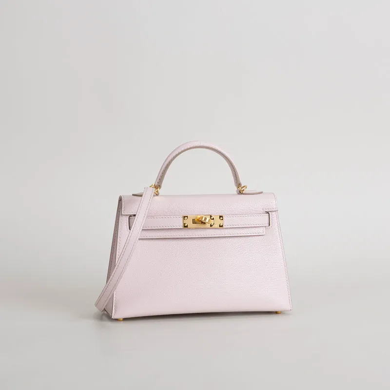 MINI KELLY II (20) CHEVRE LEATHER ROSE DARLING WITH GOLD HARDWARE (GHW) - 2