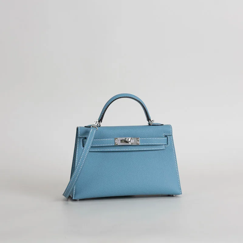 MINI KELLY II (20) EPSOM LEATHER BLEU JEAN WITH PALLADIUM HARDWARE (PHW) - 2