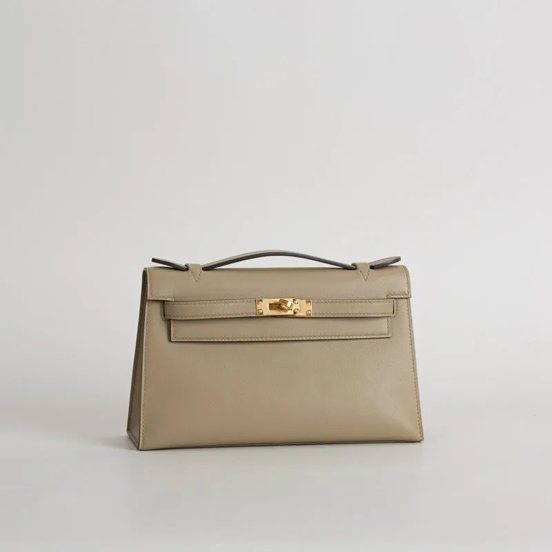 KELLY POCHETTE SWIFT LEATHER BEIGE MARFA WITH GOLD HARDWARE (GHW) - 2