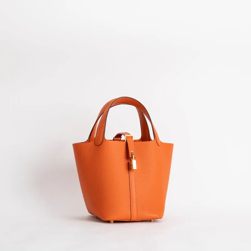 PICOTIN 18 LOCK CLEMENCE LEATHER ORANGE WITH GOLD HARDWARE (GHW) - 2