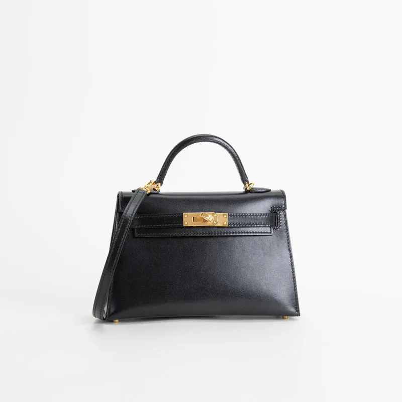 MINI KELLY II (20) BLACK BOX CALF LEATHER WITH GOLD HARDWARE (GHW) - 2