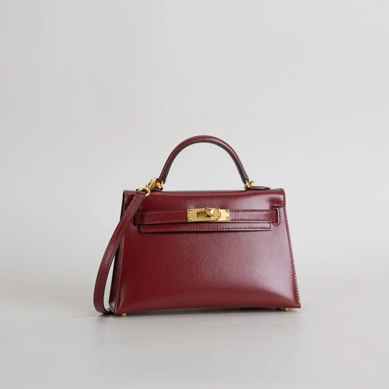 MINI KELLY II (20) BOX CALF LEATHER ROUGE H WITH GOLD HARDWARE (GHW) - 2