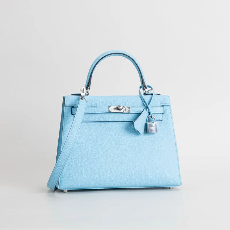 KELLY 25 EPSOM LEATHER CELESTE WITH PALLADIUM HARDWARE (PHW) - 2