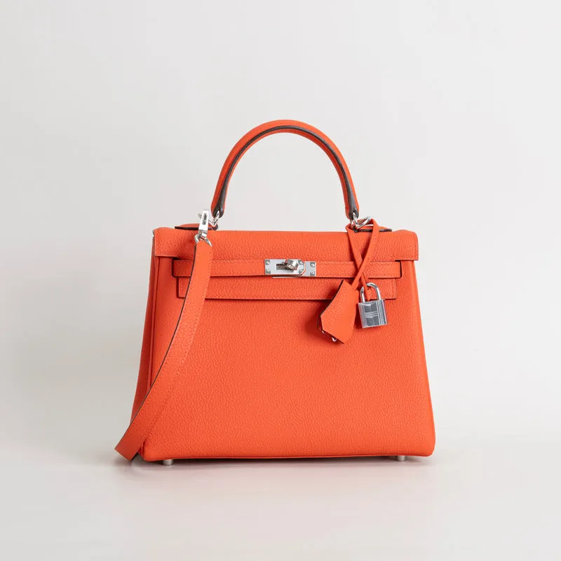 KELLY 25 TOGO LEATHER FEU ORANGE WITH PALLADIUM HARDWARE (PHW) - 2