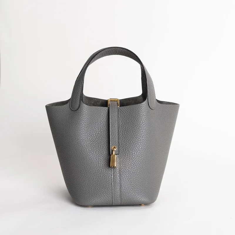 PICOTIN 18 LOCK CLEMENCE LEATHER GRIS MEYER WITH GOLD HARDWARE (GHW) - 1