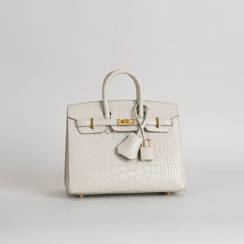 BIRKIN 20 (SELLIER SHAPE) MATTE MISSISSIPPIENSIS ALLIGATOR LEATHER BETON WITH GOLD HARDWARE (GHW) - 2