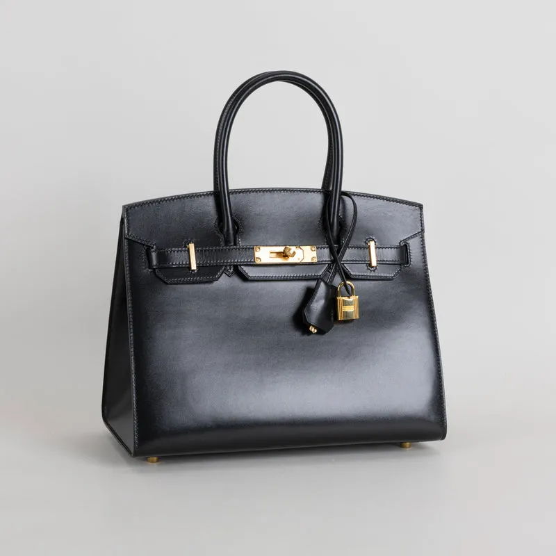 BIRKIN 30 (SELLIER SHAPE) BLACK BOX CALF LEATHER WITH GOLD HARDWARE (GHW) - 2