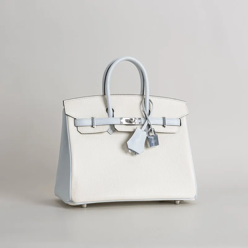 BIRKIN 25 CHEVRE LEATHER HORSESHOE STAMP (HSS) BI-COLOR BETON & BLEU BRUME WITH PALLADIUM HARDWARE (PHW) - 2