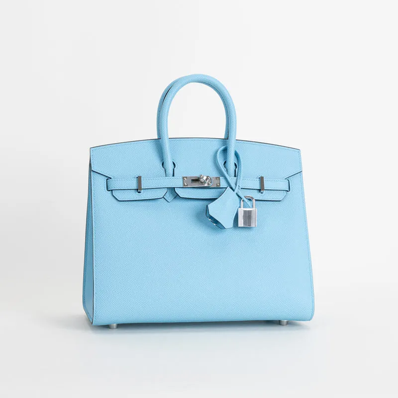 BIRKIN 25 EPSOM LEATHER (SELLIER SHAPE) CELESTE WITH PALLADIUM HARDWARE (PHW) - 2
