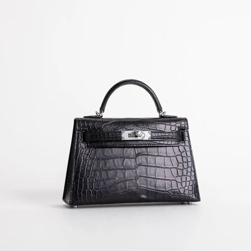 MINI KELLY II (20) MATTE MISSISSIPPIENSIS ALLIGATOR LEATHER NOIR (BLACK) WITH PALLADIUM HARDWARE (PHW) - 2