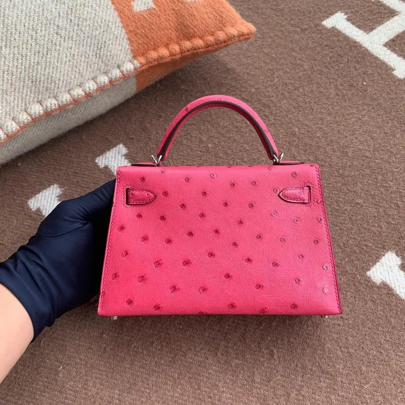 MINI KELLY II (20) OSTRICH LEATHER ROSE EXTREME WITH PALLADIUM HARDWARE (PHW) - 2