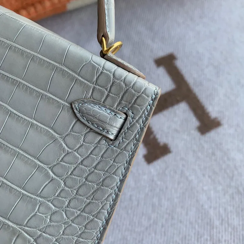 MINI KELLY II (20) MATTE MISSISSIPPIENSIS ALLIGATOR LEATHER GRIS PERLE WITH GOLD HARDWARE (GHW) - 5