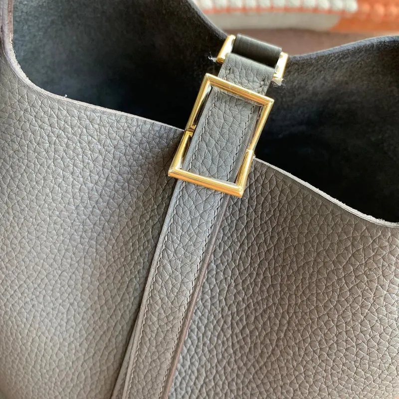 PICOTIN 18 LOCK CLEMENCE LEATHER GRIS ASPHALTE WITH GOLD HARDWARE (GHW) - 3