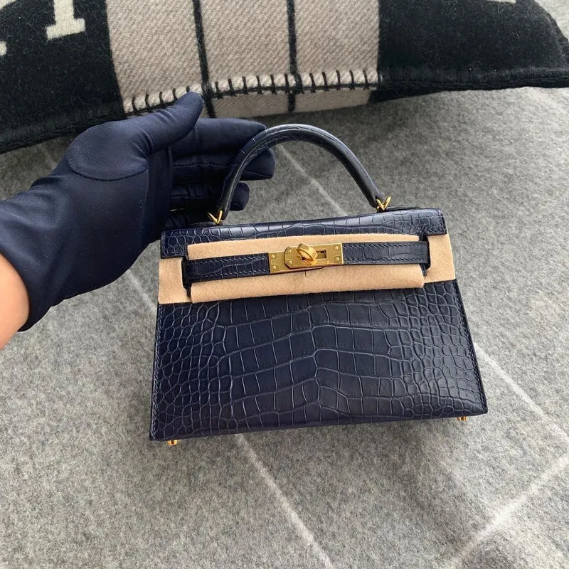 MINI KELLY II (20) MATTE MISSISSIPPIENSIS ALLIGATOR BLEU NUIT WITH GOLD HARDWARE (GHW) - 1