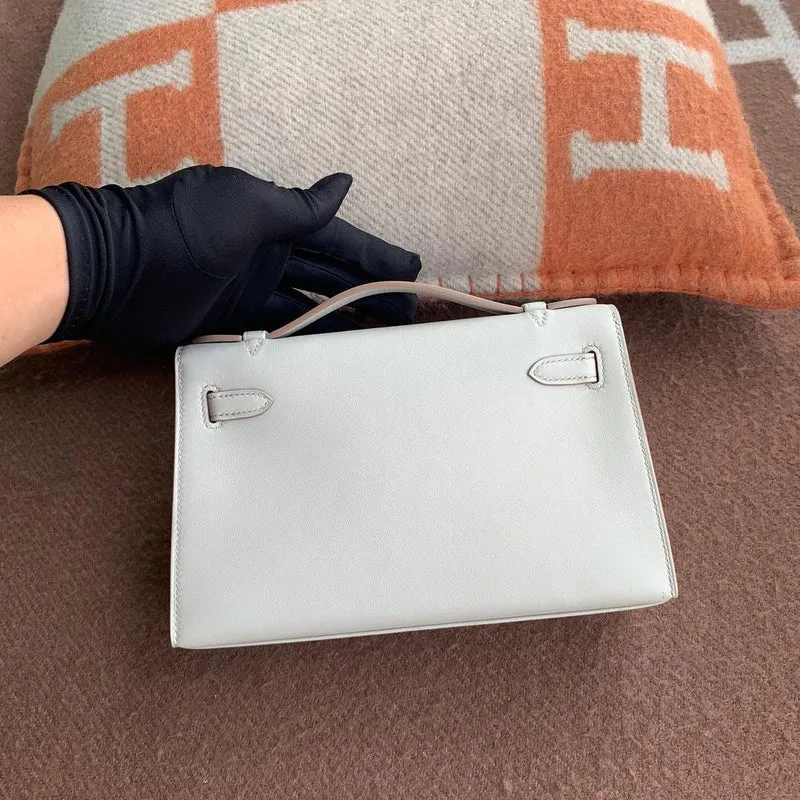 KELLY POCHETTE SWIFT LEATHER BETON WITH PALLADIUM HARDWARE (PHW) - 2