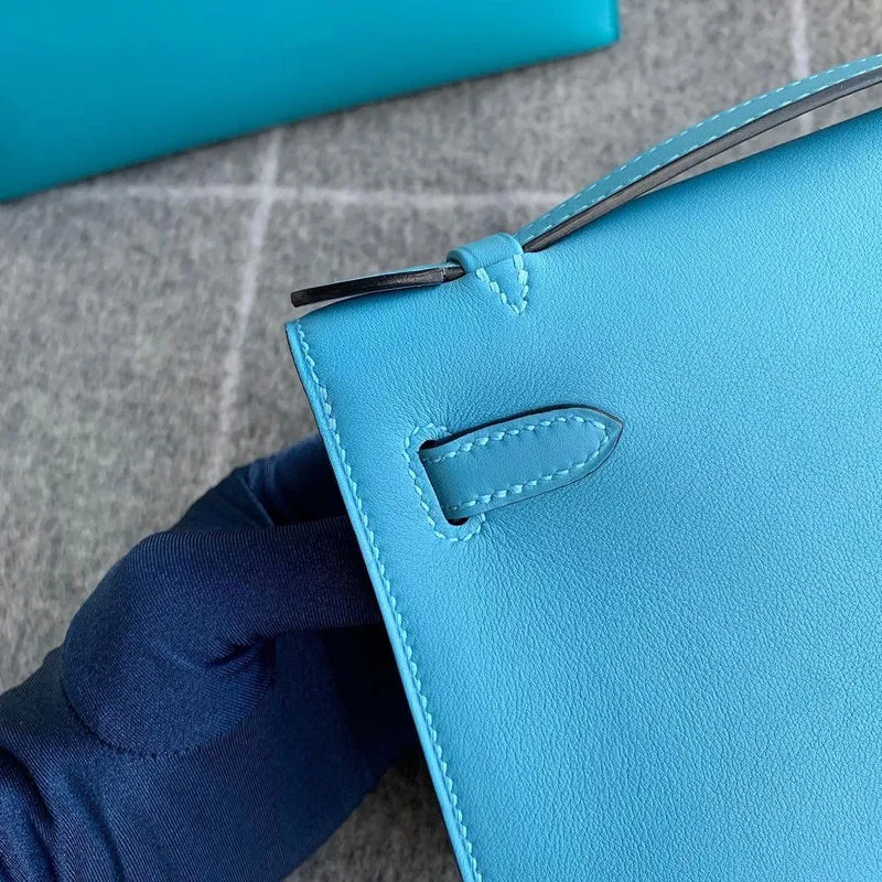 KELLY POCHETTE SWIFT LEATHER BLEU DU NORD WITH PALLADIUM HARDWARE (PHW) - 5
