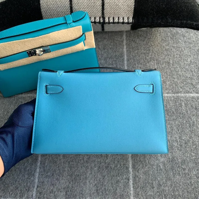 KELLY POCHETTE SWIFT LEATHER BLEU DU NORD WITH PALLADIUM HARDWARE (PHW) - 2