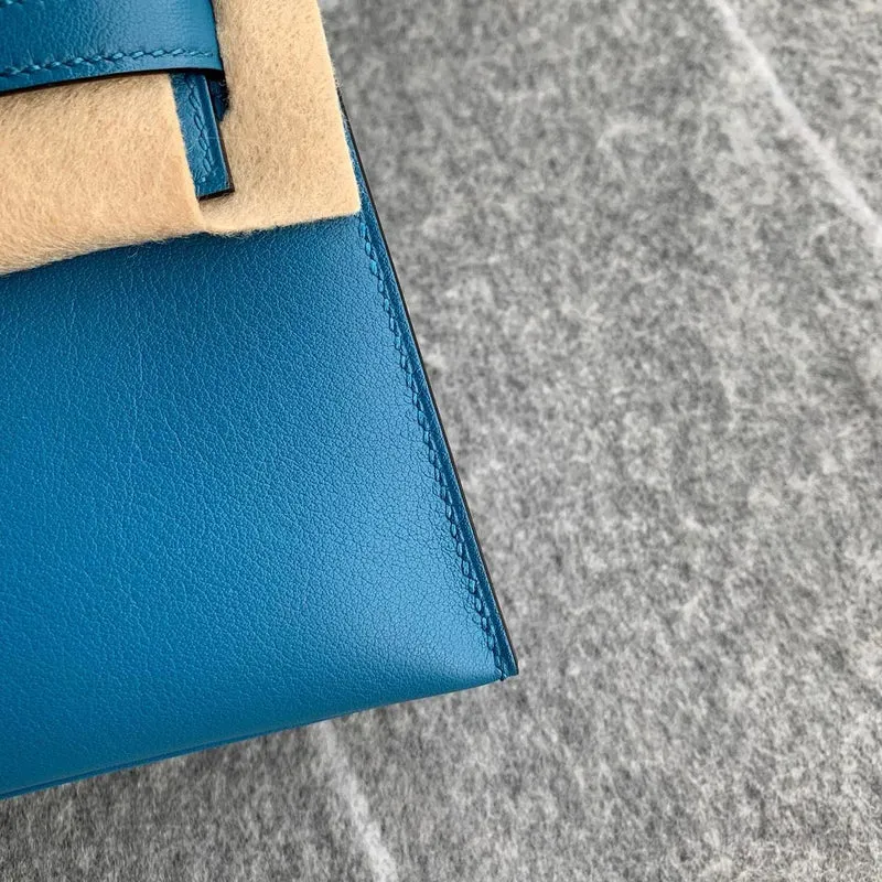 KELLY POCHETTE SWIFT LEATHER BLEU IZMIR WITH PALLADIUM HARDWARE (PHW) - 4